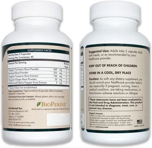 Vista 8 de Carnivora Cúrcuma - Apoyo para las articulaciones y la salud digestiva (90 cápsulas veganas)