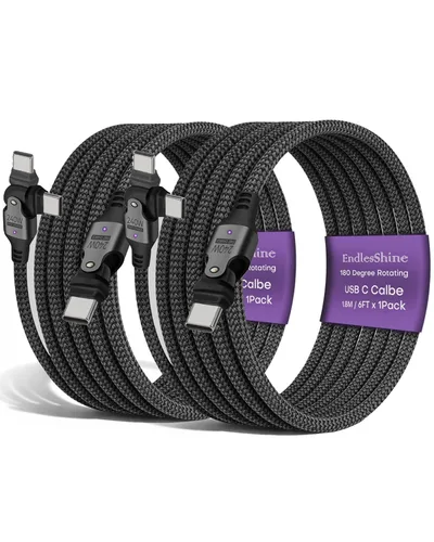 Vista 17 de Cable USB tipo C a C de rotación de 180° PD 240 W (1 paquete de 3.3 pies) USB2.0 480MBPS y cable de transferencia de datos Cable de carga