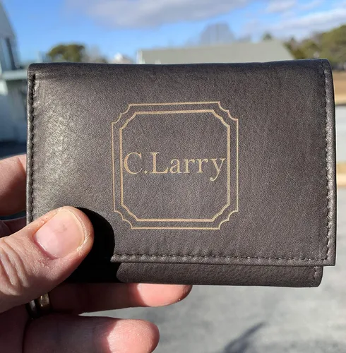 Vista 5 de Brown Genuine Leather Tri Fold Personalized Mens Wallet Black (777)