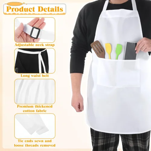 Vista 2 de Tucnoeu Sombrero de chef blanco y delantal para hombres y mujeres, disfraz de chef con 2 bolsillos, disfraz de chef para adultos para cocina