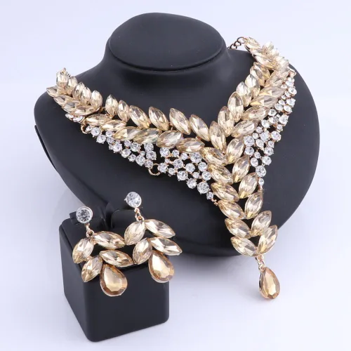 Vista 2 de Conjunto de collar y aretes de cristal con diamantes de imitación para mujer, para boda, novia, dama de honor