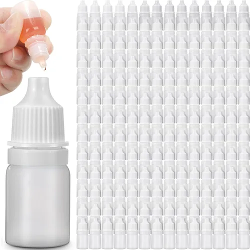 Vista 7 de Maxcheck 400 botellas de plástico con cuentagotas de 0.17 onzas líquidas, mini botella portátil para apretar con tapas, recipiente con cuentagotas