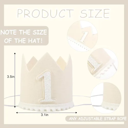 Vista 2 de Sombrero de corona boho para primer cumpleaños, decoraciones naturales, accesorios para fotos de pastel blanco lechoso