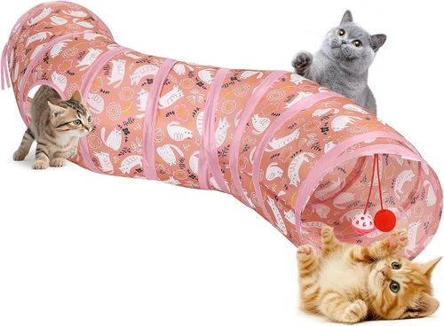 Vista 9 de Pawaboo Tubo de túnel para gatos - Túneles de 3 vías 25x53cm Extensible plegable Tienda de juego interactiva Juguetes laberinto Casa Cama con bolas