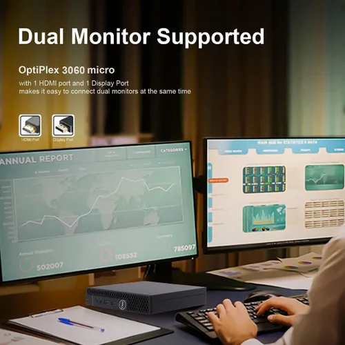Vista 2 de Dell Mini PC con Windows 11 Micro Computadora OptiPlex 3060 de escritorio, i7-8700T 32GB Ram 1TB M.2 NVMe M.2 SSD, AX210 Built-WiFi 6E, soporte