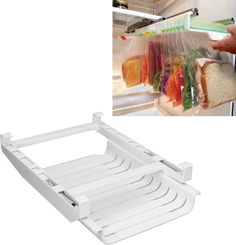 Vista 7 de Organizador para nevera, congelador, refrigerador, colgador de bolsa de refrigerador, bolsa colgante con cremallera, cajón de refrigerador, estante