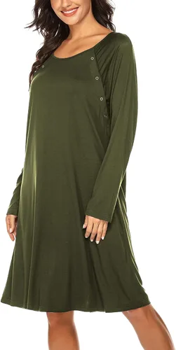 Vista 4 de Ekouaer - Camisón de manga larga para lactancia materna con botón