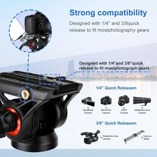 Vista 5 de COMAN - Trípode de video, trípode profesional resistente de 74 pulgadas con placa de liberación rápida y cabezal de fluido de 360°, soporte