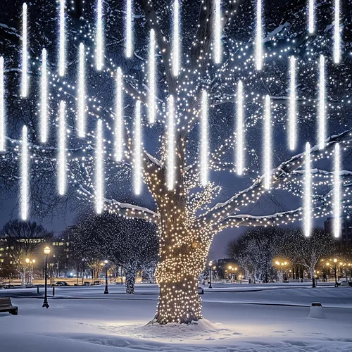 Vista 8 de Dazzle Bright 288 luces LED de Navidad, luces de lluvia de meteoritos de 11.8 pulgadas con 8 tubos, enchufe impermeable, luces de lluvia que caen
