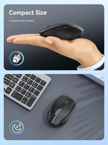 Vista 5 de RAPIQUE Ratón Inalámbrico Bluetooth - (BT1/BT2+USB) Tri-Modo de Alto Rendimiento, Recargable, Clic Silencioso, Compatibilidad Multi-Dispositivo