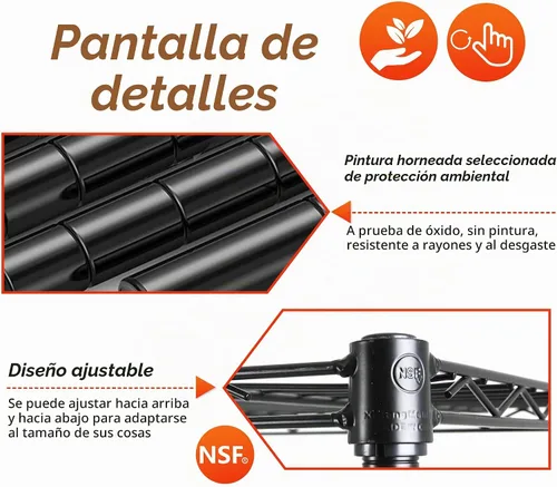Vista 4 de FDW Estante de metal ajustable de 5 niveles con ruedas, capacidad de 250 libras, fácil montaje, ideal para espacios pequeños Negro