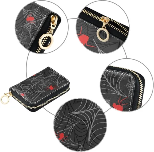 Vista 3 de ZAZYXTJ Tarjetero RFID con bloqueo de cuero con cremallera para tarjetas de crédito, cartera de acordeón para hombres, mujeres y niñas, Spider Web