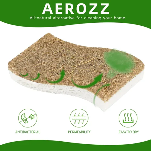 Vista 3 de Paquete de 10 esponjas naturales biodegradables para cocina, esponja compostable de celulosa y nuez de coco, esponjas ecológicas de secado rápido