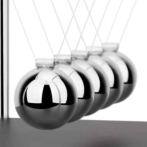 Vista 4 de SEVNPRIME Bolas de equilibrio de cuna de Newton con 5 cuentas grandes, juguetes de escritorio, decoraciones de oficina con base de madera negra