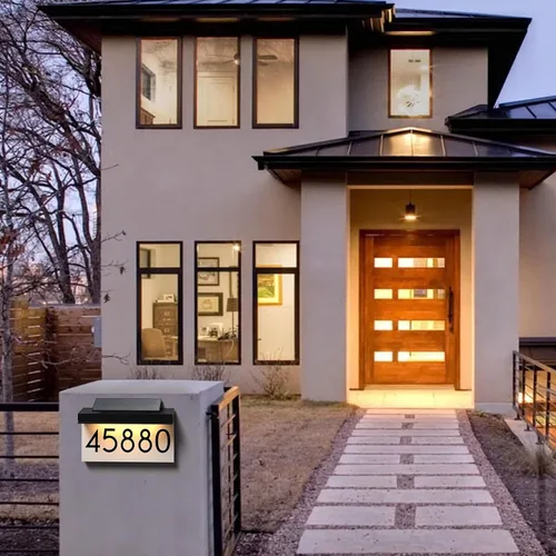 Vista 5 de Placa de dirección para casas, panel solar ajustable alimentado por energía solar, 3 colores de iluminación, números de casa, señal de dirección