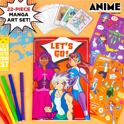 Vista 6 de Made By Me Juego de artistas de diseño y color de anime, juego de arte de 22 piezas, cómo dibujar, crear cómics, hacer manga y cuaderno de bocetos