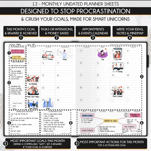 Vista 5 de Life Planner - Agenda diaria, semanal y mensual sin fecha con sección de presupuesto, un viaje de 12 meses para aumentar la productividad