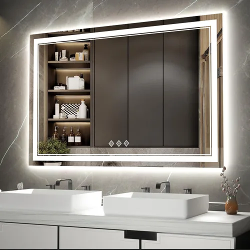 Vista 21 de Espejo LED para baño de 20 x 28 pulgadas con frente degradado y luz LED, espejo retroiluminado para baño, 3 colores, CRI > 90, espejo de baño