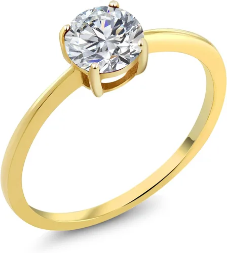 Vista 7 de Gem Stone King Anillo de compromiso solitario con piedra preciosa de oro amarillo de 10 quilates Redondo de 0.236 in Anillo de compromiso