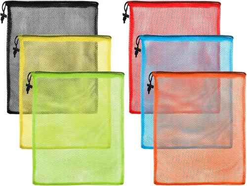 Vista 13 de 13 "X15.5" 12pcs malla lavandería cordón bolsa nylon cordón gimnasio bolsa con cierre de cordón