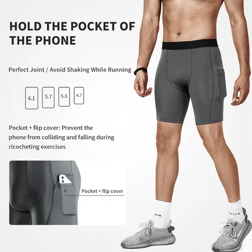 Vista 5 de Niksa Pantalones cortos de compresión para hombre, paquete de 3 unidades, ropa interior de compresión para hombre, pantalones cortos deportivos