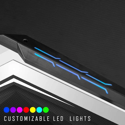Vista 6 de Homes: Inside + Out Kindira - Escritorio moderno de acero para juegos con puertos USB, alfombrilla de mouse de PC y portavasos giratorio