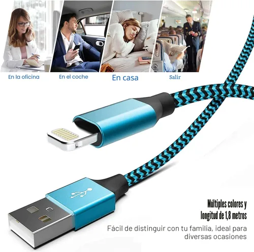 Vista 6 de SHUSEL Paquete de 3 cargadores para iPhone, cable Lightning USB de 6 pies, certificado MFi, carga rápida, nailon trenzado para iPhone, cable