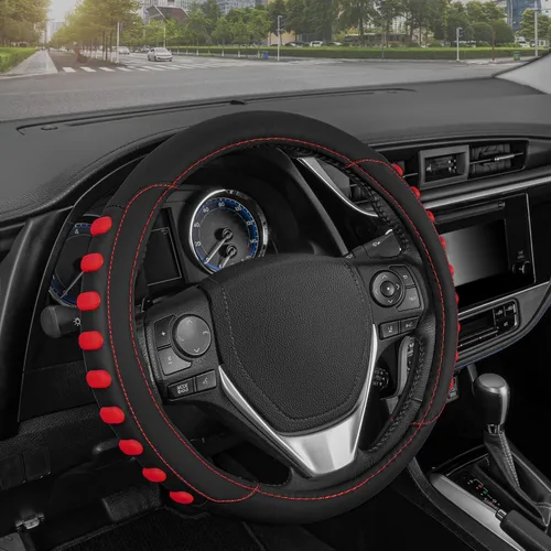 Vista 34 de Motor Trend GripDrive - Funda de cuero negro sintético para volante de automóvil, camión, camioneta, SUV, tamaño pequeño de 14 pulgadas, funda