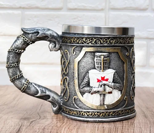 Vista 8 de Ebros Gift Taza de 15 oz con diseño de pergamino escudo de armas medieval Templario Cruzado Cruzado de los Caballeros de la Cruz Taza de café