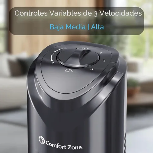 Vista 4 de Comfort Zone - Ventilador de torre para dormitorio, de 32 pulgadas, 3 velocidades, oscilación de 90°, ventilador sin aspas para interior, con asa