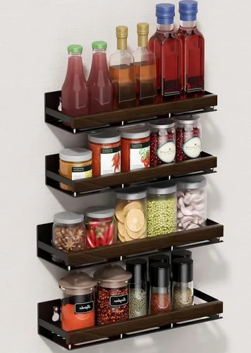 Vista 7 de Organizador magnético de especias de nogal para refrigerador, soporte de pared, estante de especias magnético para refrigerador, organizador