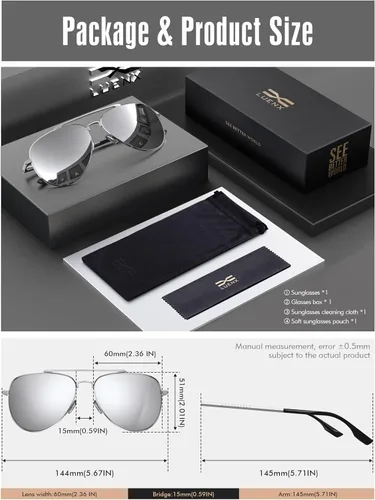 Vista 12 de LUENX, Aviator - Gafas de sol polarizadas, para hombres y mujeres, protección UV 400, con funda 60MM