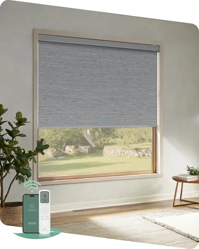 Vista 9 de Yoolax Persianas motorizadas con control remoto, persianas opacas remotas para ventanas, persianas enrollables automáticas inalámbricas persianas