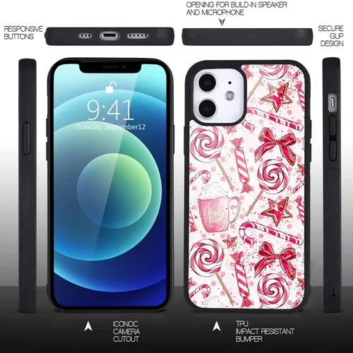 Vista 6 de Funda de teléfono con diseño de galletas navideñas para iPhone 7 Plus/iPhone 8 Plus, placa de aluminio duro con diseño de bastón de caramelo y marco