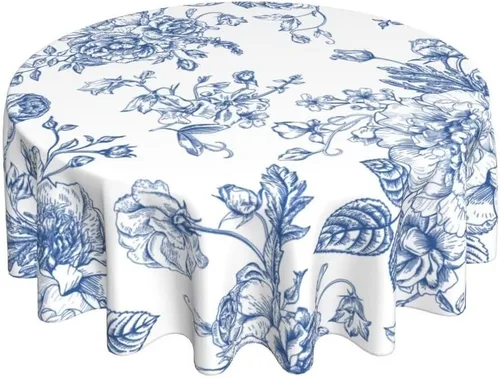 Vista 46 de BETGINY - Mantel cuadrado floral azul de 54 x 54 pulgadas, mantel decorativo de estilo chinoiserie con flores, tela rústica lavable para granja