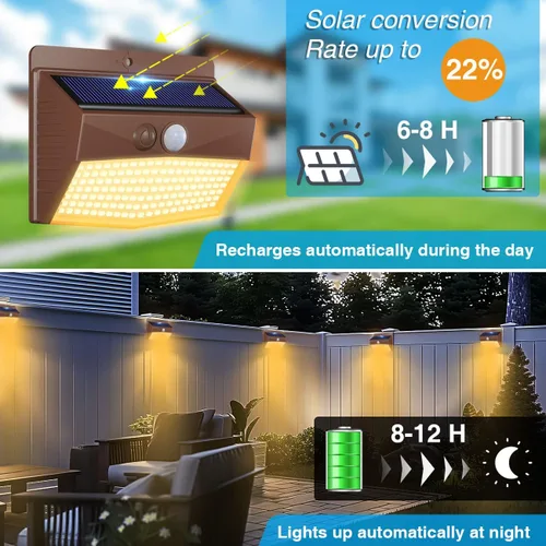 Vista 2 de 1 paquete de luces solares con detección de movimiento para exteriores, luz de seguridad solar con 3 modos, luces de inundación IP65 impermeables