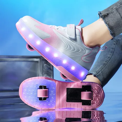 Vista 6 de HHSTS Zapatos para niños con ruedas, zapatos de color de luz LED, patines brillantes, zapatos de patinaje, regalos simples para niños y niñas