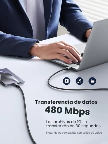 Vista 7 de UGREEN Cable USB C a USB C de 100 W, carga rápida, paquete de 2, 6.6 pies Negro