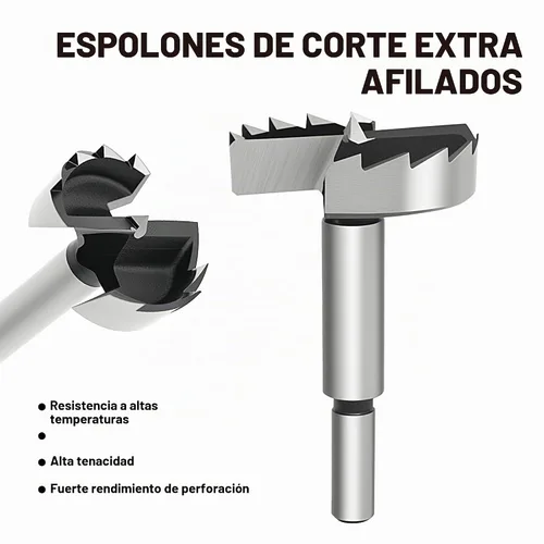 Vista 5 de BeHappy Juego de brocas Forstner con vástago hexagonal, 16 piezas de brocas de madera con vástago multicara para carpintería, abridor de barrena