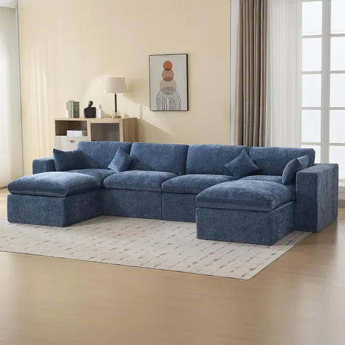 Vista 46 de WUTUTUEE Otomana Cloud de 33.5 pulgadas para sofá modular, cómodo reposapiés tapizado de felpilla con espuma viscoelástica, embalaje totalmente