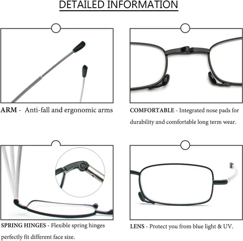 Vista 3 de Paquete de 3 lentes de lectura plegables con llavero, bolsas compactas, para mujeres y hombres, bloqueo de luz azul, bisagra de resorte, lectores