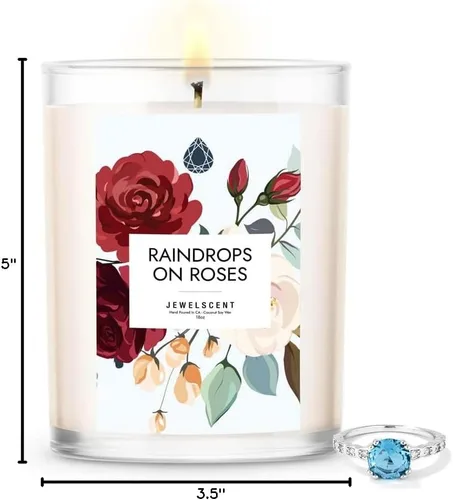 Vista 7 de Raindrops on Roses - Vela para el hogar de 18 onzas con joyería sorpresa