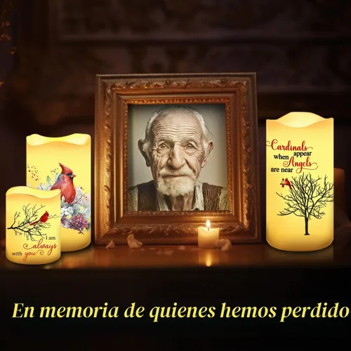 Vista 3 de Tujoe - 3 velas LED sin llama con cardenal de Navidad, regalos