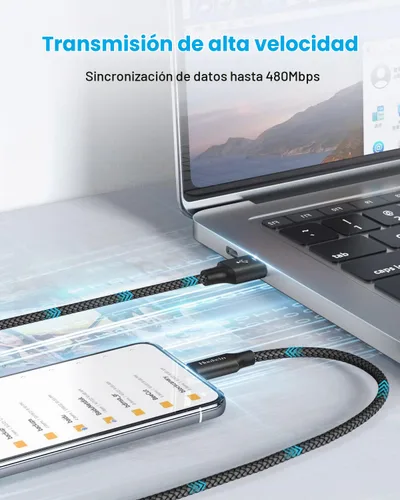 Vista 7 de Cable USB C de 10 pies, largo USB A a USB C de carga rápida, cable de carga Negro trenzado para iPhone 17 Air 16 15 Pro Max Plus, para Samsung