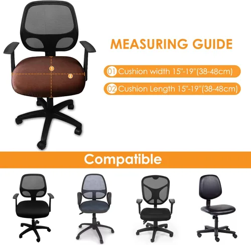 Vista 4 de Yikko Fundas de asiento de terciopelo para silla de 14.96-18.89 pulgadas, para silla de oficina y computadora, con correas, fundas lavables Marrón