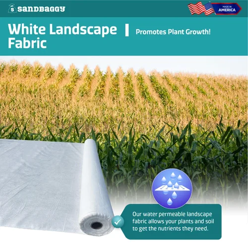 Vista 3 de Sandbaggy Tela blanca para paisajes, tela de filtro geotextil no tejida de 8 onzas, más resistente en el mercado, tela de 50 años, fabricada