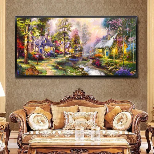 Vista 3 de Twinkel Pinkel Kits de pintura de diamantes 5D grandes para adultos, paisaje, cabaña, taladro completo, pintura de diamante, arte de bordado