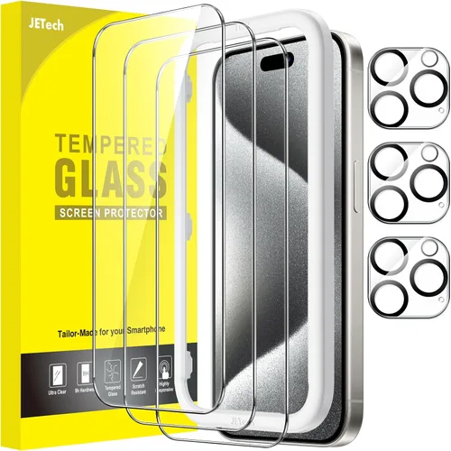 Vista 7 de JETech Protector de pantalla para iPhone 15 de 6.1 pulgadas con protector de lente de cámara, sin burbujas, herramienta de fácil instalación