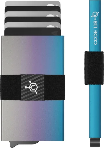 Vista 19 de CODE 118 Billetera – Billetera inteligente automática premium, bloqueo RFID, billetera de metal minimalista emergente para hombres, aluminio de 24K