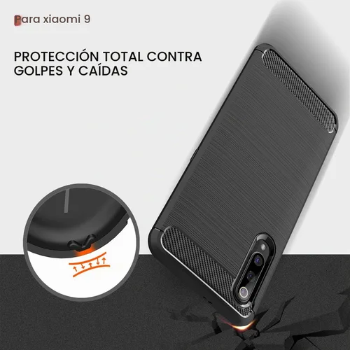 Vista 3 de Funda para Xiaomi Mi 9 - Funda delgada de absorción de impactos de fibra de carbono (negro)